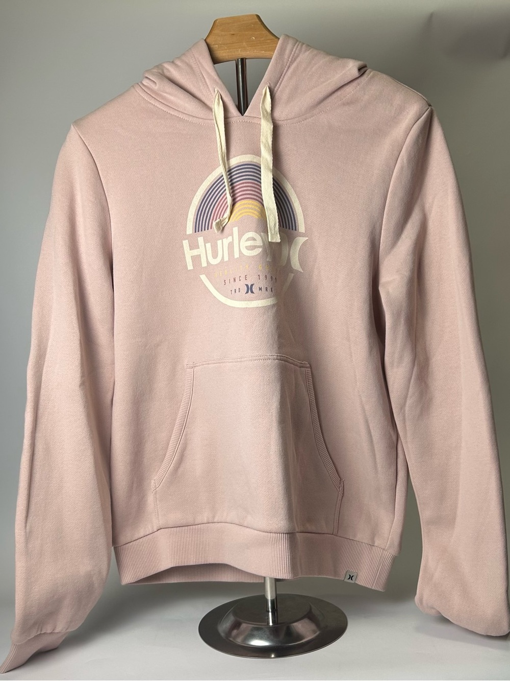 Hurley Light Pink Cowl Neck Pullover with Rainbow Logo